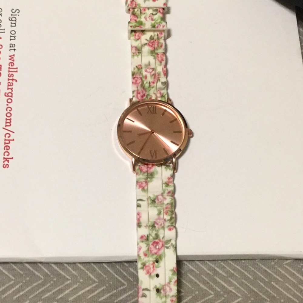 Floral rose gold watch